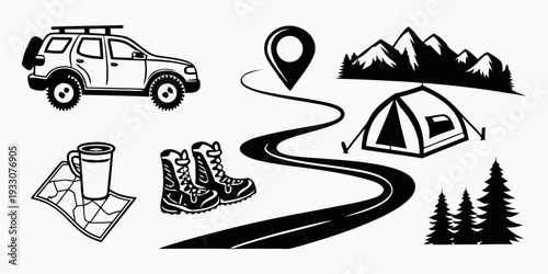 Outdoor adventure with camping, hiking, and nature exploration Vector