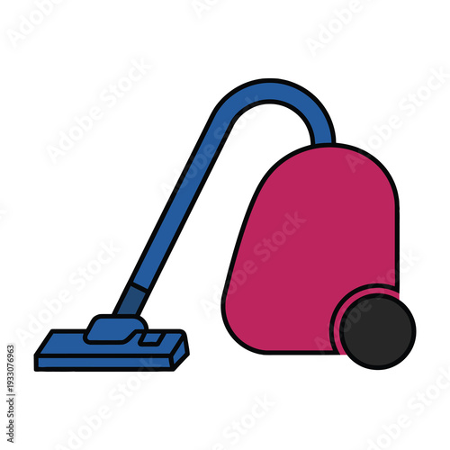Red and blue vacuum cleaner isolated on a white background with a simple clean design and minimalist style