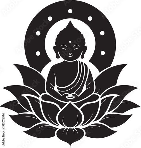 Baby Buddha Birth Lotus Celebration Silhouette Art