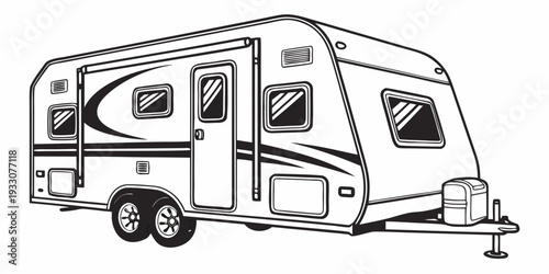 A detailed illustration of a travel trailer with a slide-out feature and various compartments Vector