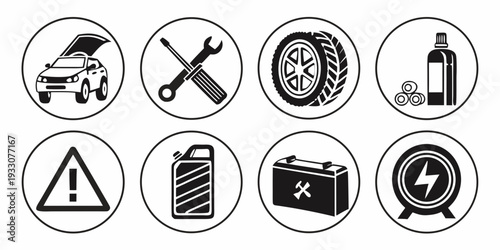 Assorted icons representing various safety and caution symbols. Vector