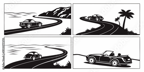 A thrilling journey through diverse landscapes in a high-speed vehicle Vector