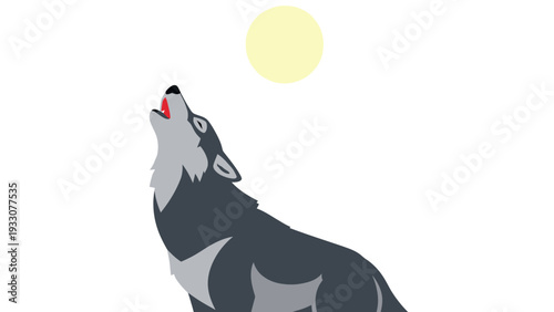 Lone Wolf Howling at Full Moon in Minimalist Style