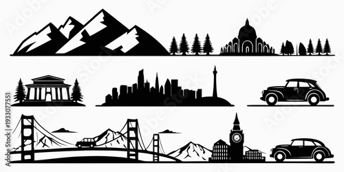 A collection of iconic landmarks and natural wonders from around the world Vector