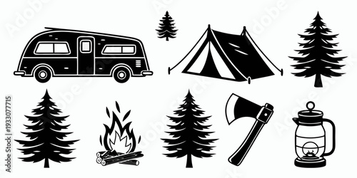 Outdoor adventure with camping, hiking, and forest exploration Vector