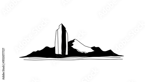 Minimalist Black and White Mountain Peak Landscape Silhouette