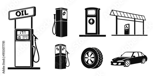 Assorted illustrations of various automotive and roadside service symbols. Vector