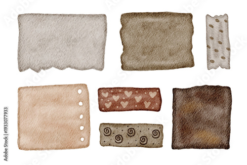 Artistic Hand Drawn Watercolor of Old Paper and Washi Tape