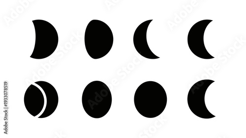 Moon Phases Icon Set: Crescent to Full Moon Cycle