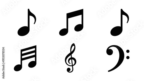 Musical Notes and Symbols Collection: Treble, Bass Clef, Eighth Notes, Sixteenth Notes