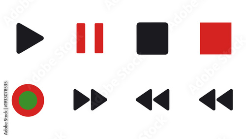 Multimedia Playback Control Icons: Play, Pause, Stop, Record, Fast Forward, Rewind