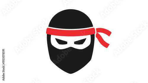 Ninja Mask Icon: Stealthy Warrior Face with Red Headband and White Eyes
