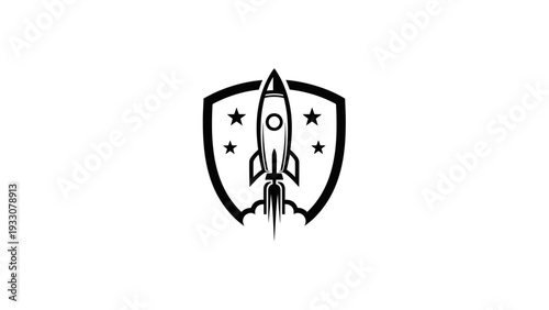 Rocket Launch Shield Emblem with Stars