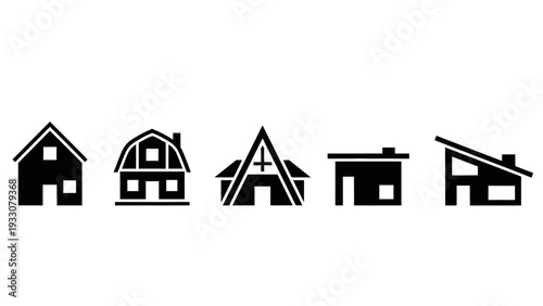 Set of Diverse House Icons: Modern, Traditional, and Abstract Architectural Styles