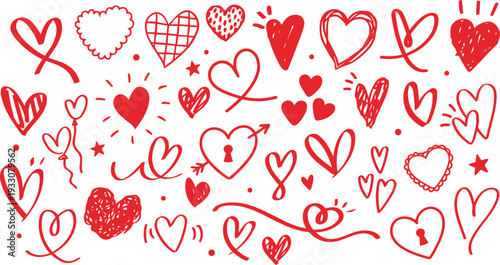 A charming collection of hand drawn red hearts perfect for romantic celebrations and special occasions