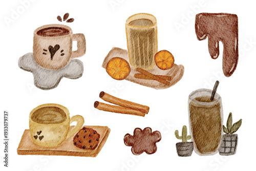 Artistic and Aesthetic Coffee Watercolor Hand Painted