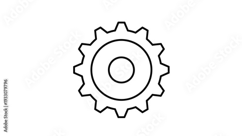 Simple Gear Icon, Cogwheel Outline, Mechanical Engineering Symbol, Black and White