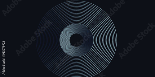 Blue abstract background with glowing circles. Swirl circular lines pattern. Geometric spiral. Twirl element. Modern graphic design. Futuristic technology concept.