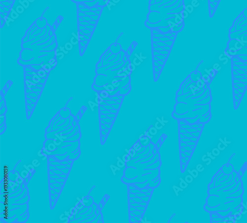 Ice cream pattern. Seamless fruit lolly vector. Sweet summer dessert design. Minimalist hand drawn line. Flat colorful snack background.