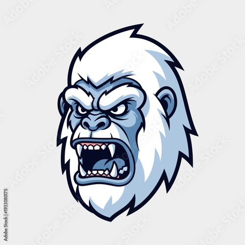Angry Yeti Monster Head, Fierce Snowman Creature, Aggressive Ape Face