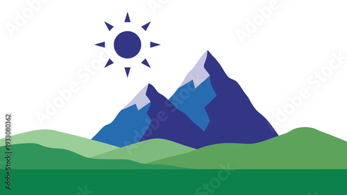 Vibrant Mountain Landscape with Sun and Rolling Hills