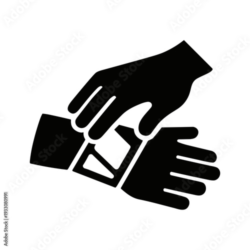 First aid, applying bandage, injury care, health, medical help, black solid icon vector illustration.