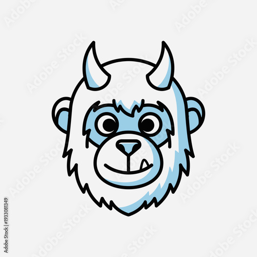 Cute Yeti Cartoon Character Face with Horns and Blue Accents