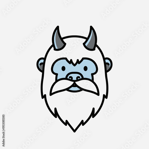 Cute Yeti Monster with Horns and Beard, Cartoon Character Icon