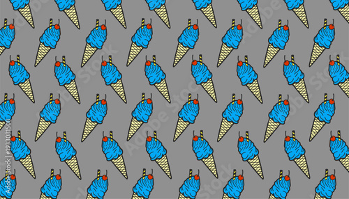 Ice cream pattern. Seamless fruit lolly vector. Sweet summer dessert design. Minimalist hand drawn line. Flat colorful snack background.