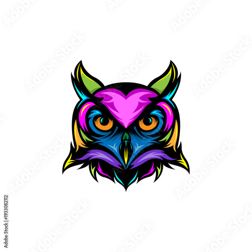 Colorful Owl Head Vector Illustration with Bold Line Art Style