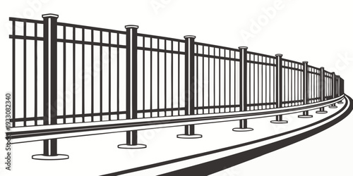 A long train with many carriages traveling on a curved track Vector