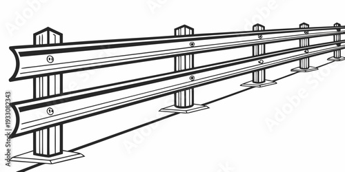 Three parallel metal beams supported by concrete pillars against a white background Vector