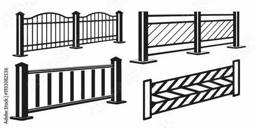A variety of different types of fences and barriers for various purposes. Vector
