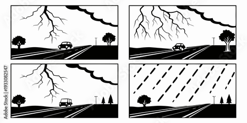 Illustration of different types of precipitation and cloud formations Vector