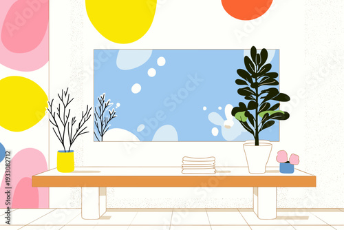 Floating Smart Mirror in Minimalist Spa