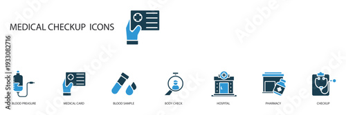 medical check up icons set outline and Flat Style,transparent background