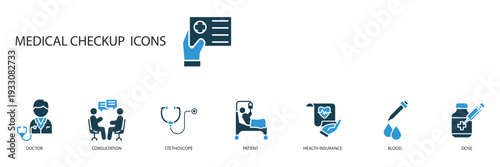 medical check up icons set outline and Flat Style,transparent background