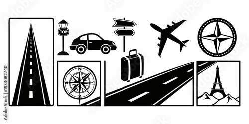 Illustration of various transportation symbols and icons Vector