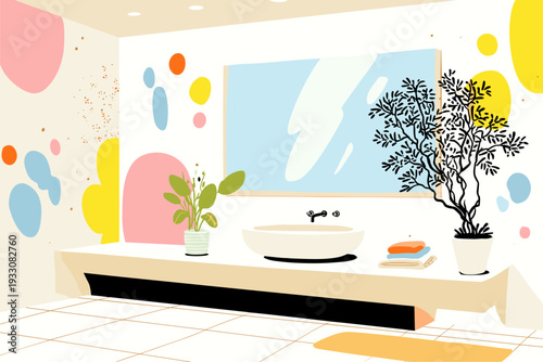 Floating Smart Mirror in Minimalist Spa