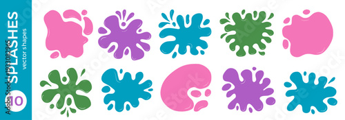 Funky playful splash frames for text. Fluid abstract pink blob and drip for quote. Simple promo sticker gum, liquid candy and ice cream puddle with paint stain and blot shape. Vector set isolated.