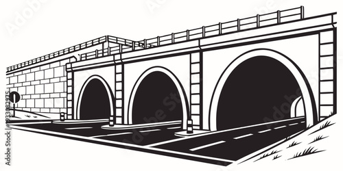 Ancient stone bridge with multiple arches spanning a calm river Vector