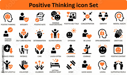 Positive thinking icon set silhouette vector on white background 