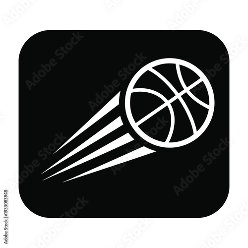 Basketball soaring through the air with dynamic motion trails on black background