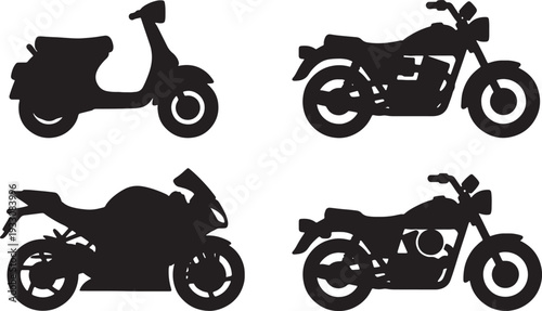 silhouette of motorcycles and scooters