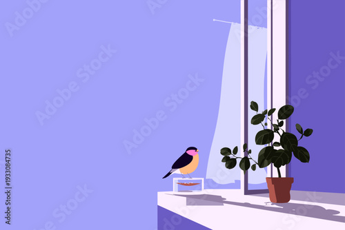 Goldfinch on Sunlit Window Feeder