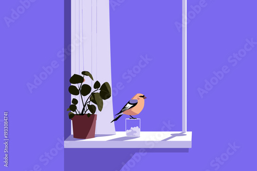 Goldfinch on Sunlit Window Feeder