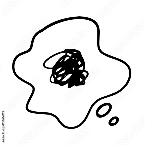 もやもや・ぐるぐる悩む気持ちを表す吹き出しとマーク。くしゃくしゃと線が絡まったアイコン。