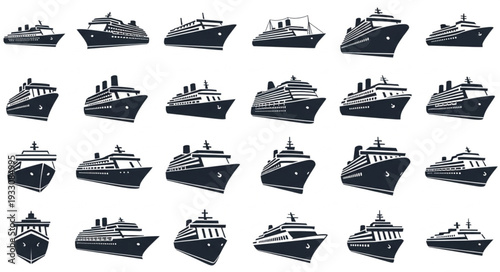 Collection of various cruise ships and vessels in a monochrome style.