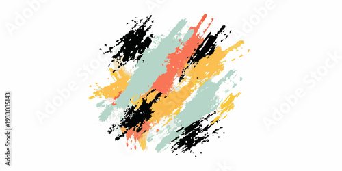 Abstract brushstrokes in varied colors against a stark white background
