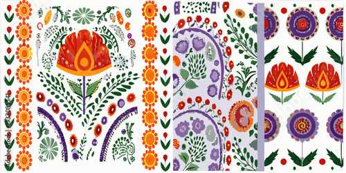 Colorful floral pattern inspired by traditional hungarian folk art designs
